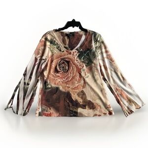 B.L.E.U. women's floral print Blouse Top Size XL